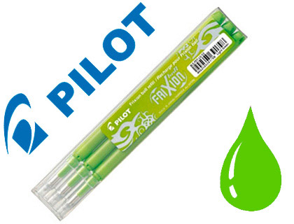 RECHARGE ROLLER PILOT FRIXION CLICKER CRITURE MOYENNE 0.5MM ENCRE EFFAABLE COLORIS VERT POMME SET DE 3 UNITS