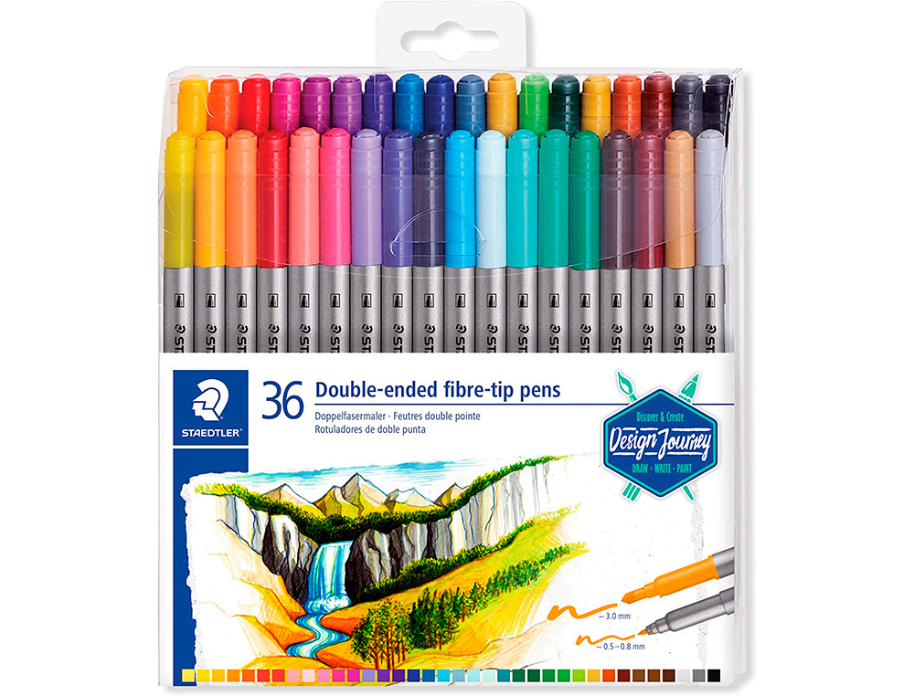 ETUI DE 36 FEUTRES DE COLORIAGE STAEDTLER 3200      DESIGN JOURNEY DOUBLE POINTE  3,0MM/0,5-0,8MM ASSORTIS