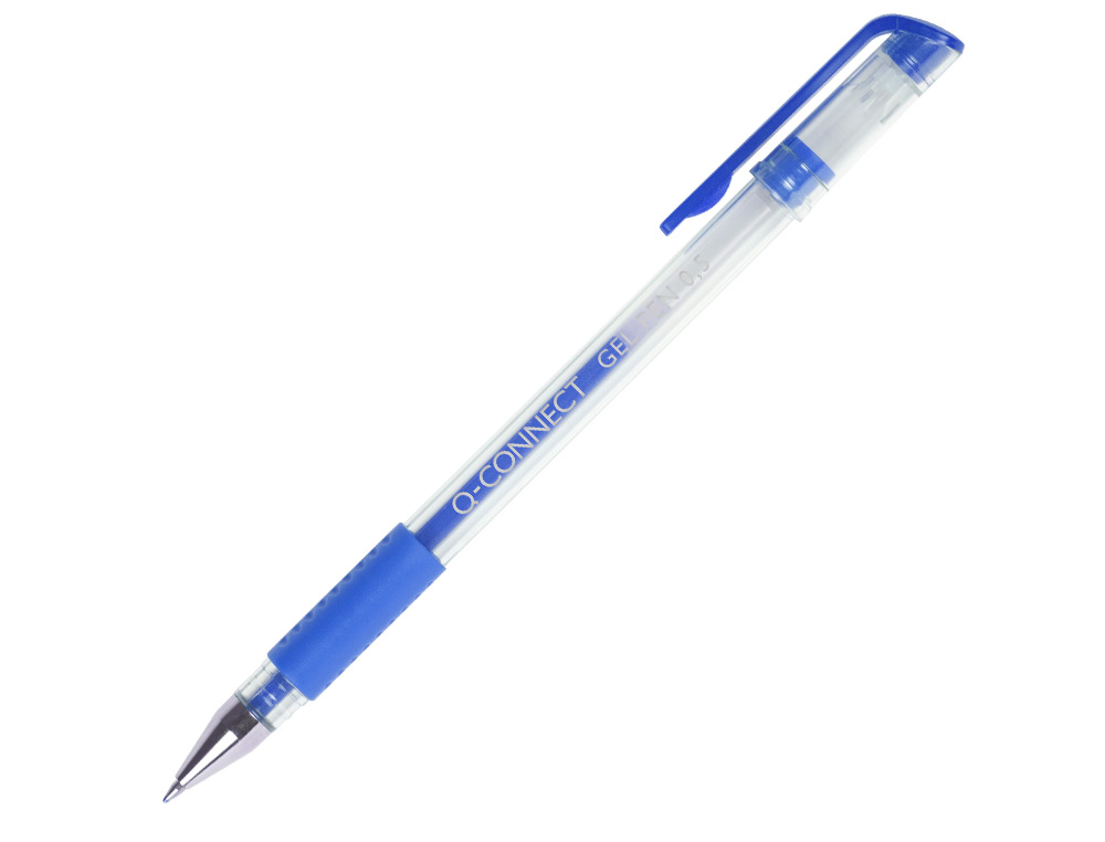 STYLO-BILLE Q-CONNECT CRITURE MOYENNE 0.5MM CORPS TRANSLUCIDE GRIP CAOUTCHOUC COLORIS BLEU