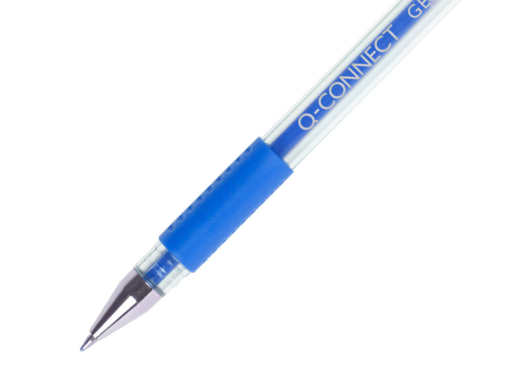STYLO-BILLE Q-CONNECT CRITURE MOYENNE 0.5MM CORPS TRANSLUCIDE GRIP CAOUTCHOUC COLORIS BLEU