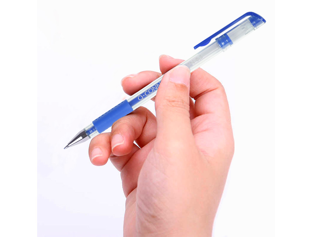 STYLO-BILLE Q-CONNECT CRITURE MOYENNE 0.5MM CORPS TRANSLUCIDE GRIP CAOUTCHOUC COLORIS BLEU