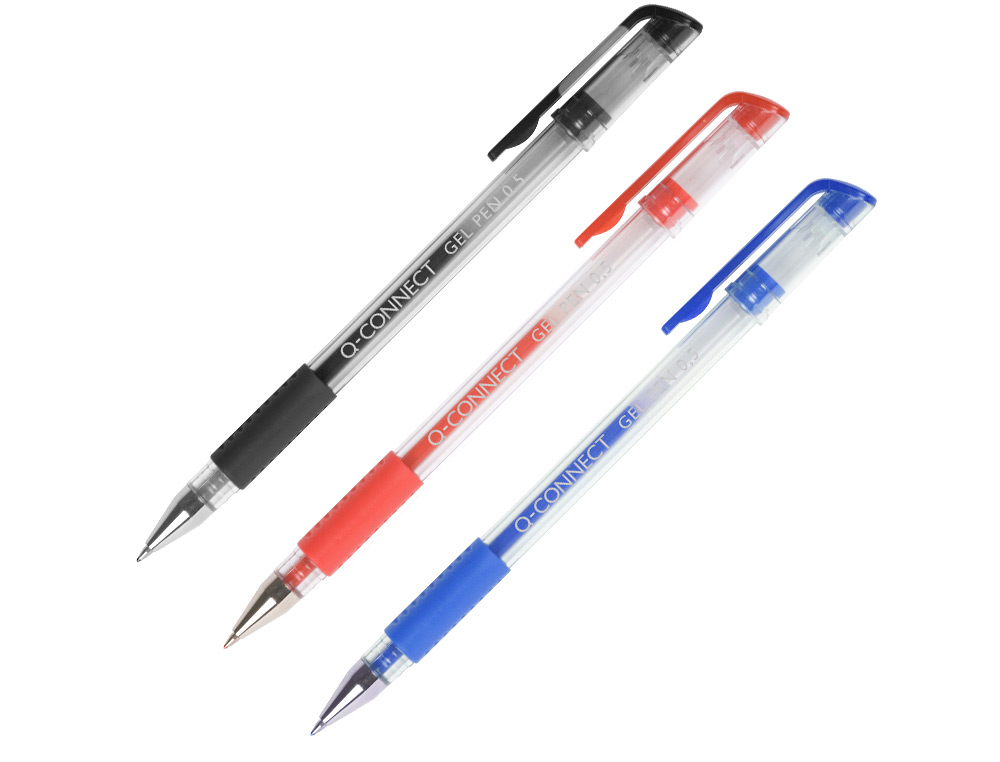STYLO-BILLE Q-CONNECT CRITURE MOYENNE 0.5MM CORPS TRANSLUCIDE GRIP CAOUTCHOUC COLORIS BLEU