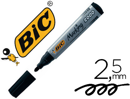 MARQUEUR BIC PERMANENT MARKING 2000 POINTE OGIVE TRAC 2.5MM CORPS PLASTIQUE ENCRE BASE ALCOOL COLORIS NOIR