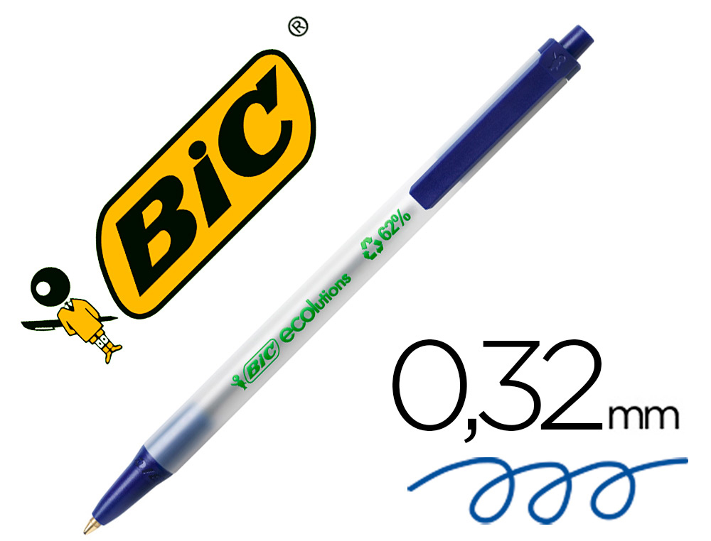 STYLO-BILLE BIC COLUTIONS CLIC STIC RECYCL CRITURE MOYENNE 0.5MM ENCRE DOUCE RTRACTABLE COLORIS BLEU